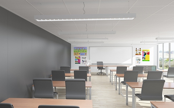 Ściany dźwiękochłonne VertiQ uzupełniają akustyczne sufity  by zapanować nad dźwiękiem w głośnych pomieszczeniach jak sale sportowe i obiekty szkolne, fot. Rockfon