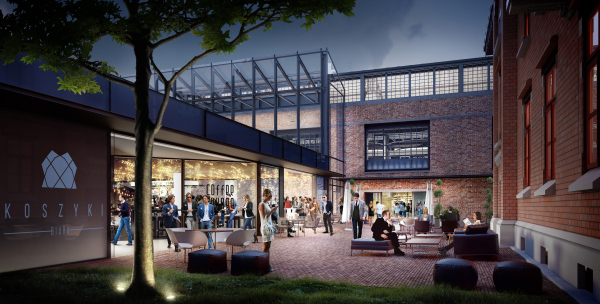 Kompleks handlowo-biurowy Hala Koszyki powstaje według projektu autorstwa pracowni JEMS Architekci, wiz. Griffin Group