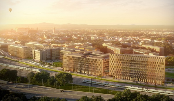 Kompleks biurowy High Five przy ul. Pawiej w Krakowie obejmie docelowo pięć budynków o łącznej powierzchni najmu 70 tys. mkw., wiz. Skanska Property Poland. Kompleks biurowy High Five przy ul. Pawiej w Krakowie obejmie docelowo pięć budynków o łącznej powierzchni najmu 70 tys. mkw., wiz. Skanska Property Poland.