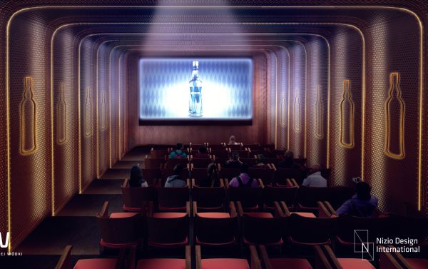 W projekcie sali kinowej ściany nawiązują do miedzianej kadzi, wiz. Nizio Design International 