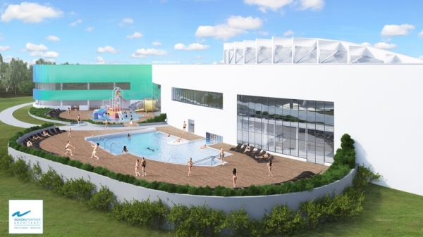 Basen zewnętrzny Parku Wodnego w Tychach &ndash; wiz. Regionalne Centrum Gospodarki Wodno-Ściekowej / Schick Architekci