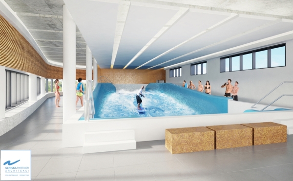 Symulator surfingu w Parku Wodnym w Tychach &ndash; wiz. Regionalne Centrum Gospodarki Wodno-Ściekowej / Schick Architekci