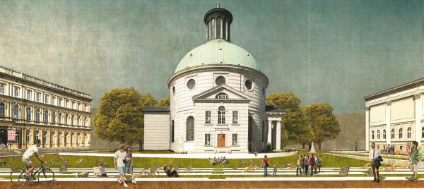 Praca, kt&oacute;ra zdobyła II nagrodę ze wskazaniem do realizacji w konkursie na modernizację Placu Małachowskiego w Warszawie 