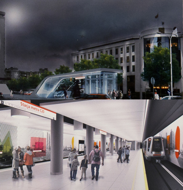 Koncepcja stacji C20 II linii metra w Warszawie na odcinku wschodnim-północnym, wiz. UM Warszawa. Koncepcja stacji C20 II linii metra w Warszawie na odcinku wschodnim-północnym, wiz. UM Warszawa.