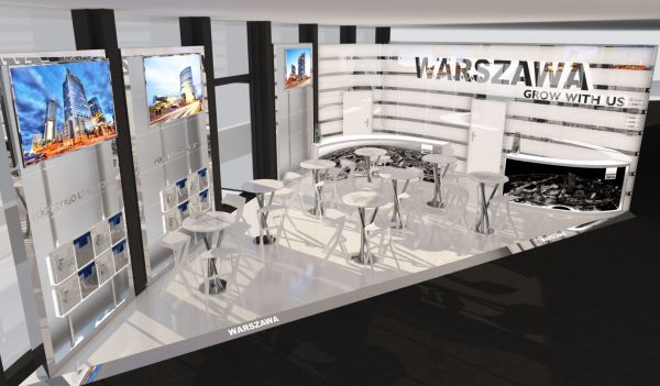Wizualizacja warszawskiego stoiska podczas targ&oacute;w MIPIM w Cannes, źr&oacute;dło: UM Warszawa