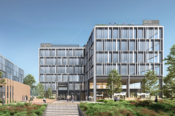 Alpha to pierwszy z biurowc&oacute;w w nowej inwestycji Airport City Gdańsk.