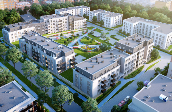 W łódzkim osiedlu Barciński Park powstało 800 mieszkań, wiz. SGI W łódzkim osiedlu Barciński Park powstało 800 mieszkań, wiz. SGI