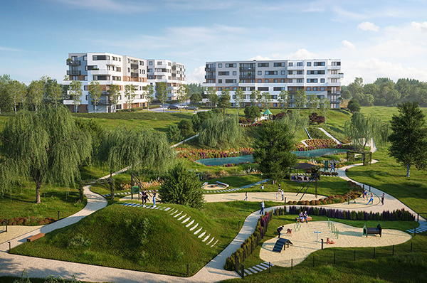 W czterech budynkach osiedla Biotura znajdzie się ponad 200 mieszkań. Wiz. Budner Inwestycje