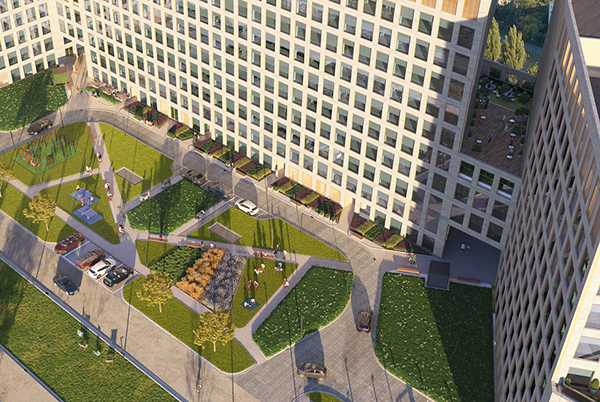 Kompleks biurowy Brain Park powstaje w Krakowie przy al. Pokoju i ul. Fabrycznej. Wiz. Echo Investment