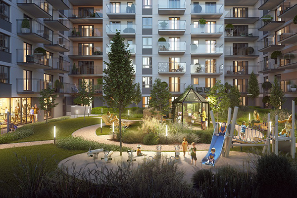 W budowie jest pierwszy etap osiedla Miasteczko Jutrzenki. Wiz. Aurec Home.