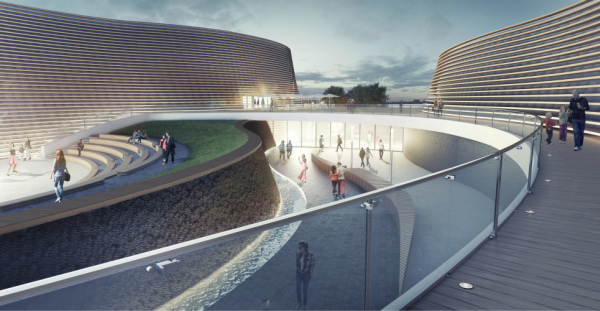 Pierwsze miejsce w konkursie na projekt aquaparku w Szczecinie zdobyła pracownia DreamWorlds z Mysłowic, wiz. UM Szczecin.