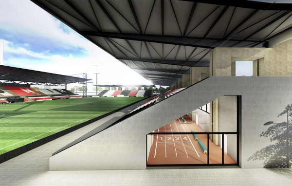 W ramach rozbudowy stadionu Polonii w Warszawie planowana jest także modernizacja wschodniej trybuny, wiz. UM Warszawa