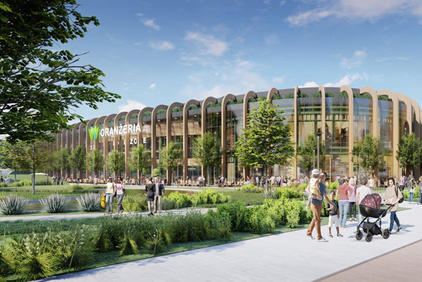 Oranżeria połączy park miejski z częścią handlową całej inwestycji. Oranżeria połączy park miejski z częścią handlową całej inwestycji.